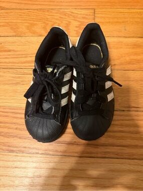 adidas Kids Black and White Shell Toe Sneakers